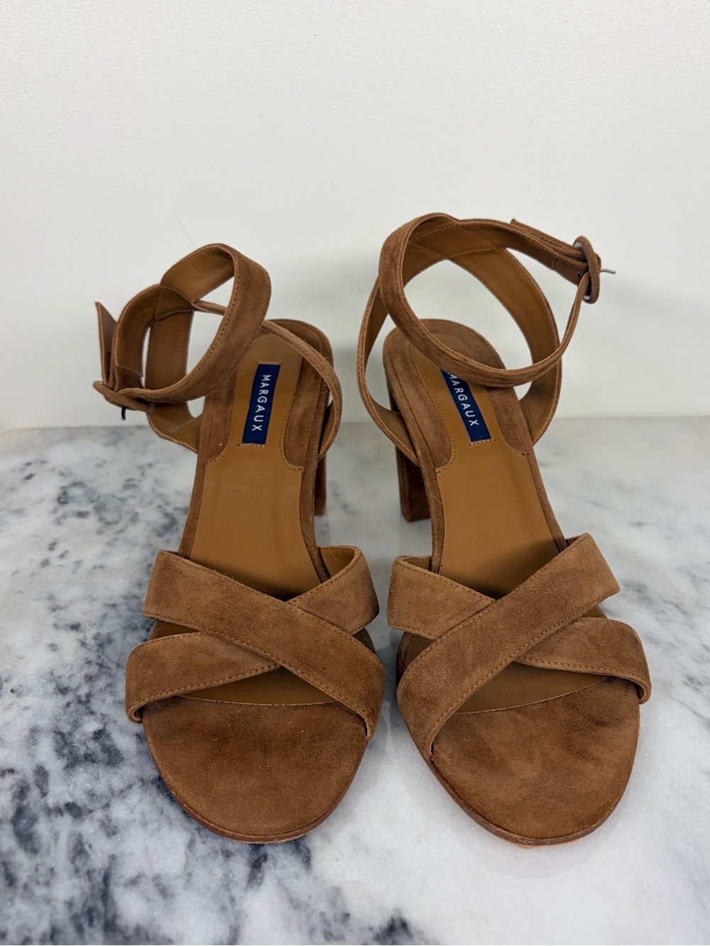 Margaux Tan Suede Crisscross Ankle-Strap Heels | 11.5 42.5